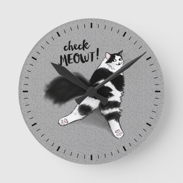 Karo Meowt Funny Runde Wanduhr (Vorderseite)