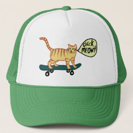 Karo Meowt Punny Skateboarding Tabby Cat Truckerkappe
