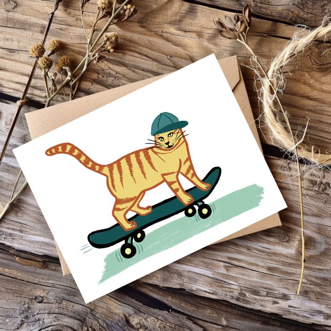Karo Meowt! Skateboard Tabby Cat CUSTOMIZE IT Postkarte (Check Meowt! Skateboarding Tabby Cat CUSTOMIZE IT Postcard
)