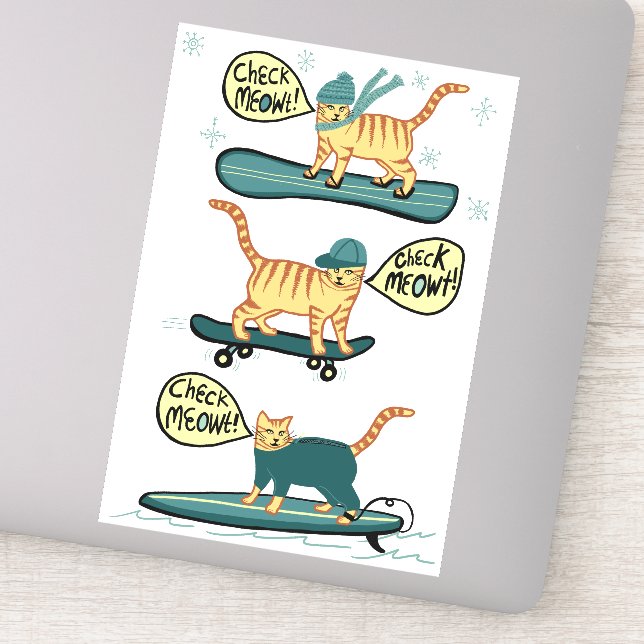 KARO MEOWT! Tabby Cat Skateboard Surf Snowboard Aufkleber (Detail)