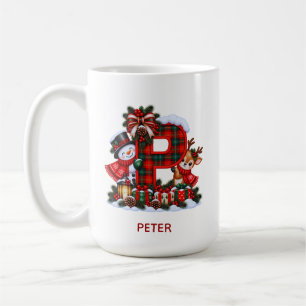 Karo-Monogramm-Buchstabe P Schneemann-Rentier-Tass Kaffeetasse