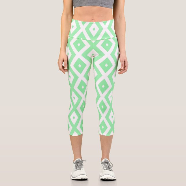 Karo-Muster grün und weiß Capri Leggings (Vorderseite)