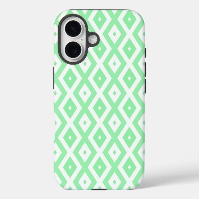 Karo-Muster grün und weiß iPhone 16 Hülle (Rückseite)