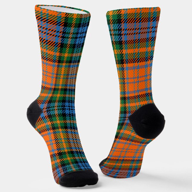 Karo Orange Grün Kariert Rustikal Helles Tartan Socken (Gewinkelt)