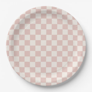 Karo Pale Beige Checked Pattern Checkerboard Pappteller