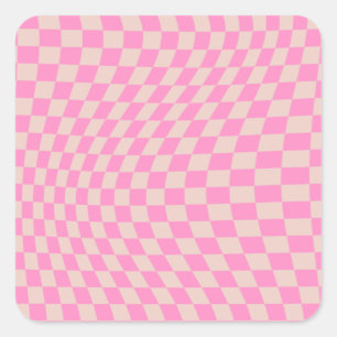 Karo-Patternterpfirsiche und rosa Vorlagenkarton Quadratischer Aufkleber