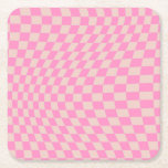 Karo-Patternterpfirsiche und rosa Vorlagenkarton Rechteckiger Pappuntersetzer<br><div class="desc">Retro Checkered Pattern - pfirsichfarbener und rosa verdrehter Karo / gewellter und verdrillter Schachbrett.</div>