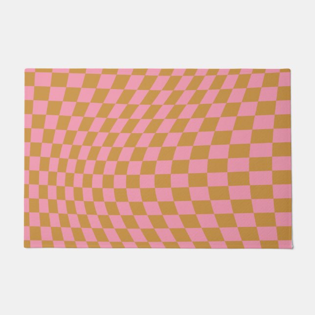 Karo Pink Senf Checked Pattern Checkerboard Fußmatte (Vorderseite)