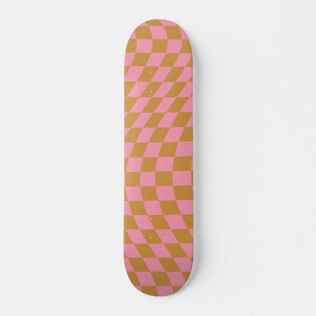 Karo Pink Senf Checked Pattern Checkerboard Skateboard (Vorne)