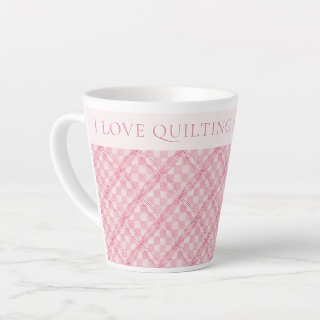 Karo QUILT Latte Tasse + Text / Blush (Linke Ecke)