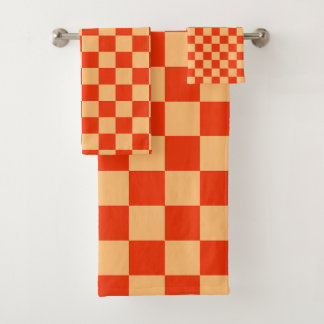Karo Rot und Pfirsichfarben Checkered Checkerboard Badhandtuch Set