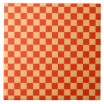 Karo Rot und Pfirsichfarben Checkered Checkerboard Fliese<br><div class="desc">Roter und Pfirsichfarbener Karo Prüfpappe Keramik-Fliese</div>