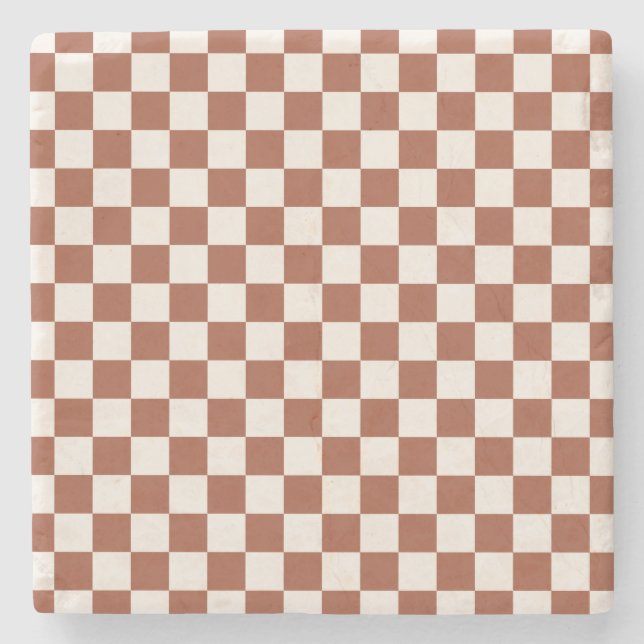 Karo Rust Checked Terracotta Checkerboard Steinuntersetzer (Vorderseite)