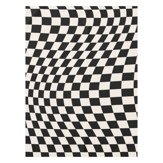 Karo Schwarz-Creme-Weiß-Muster-Karton Tischdecke (Vorderseite)