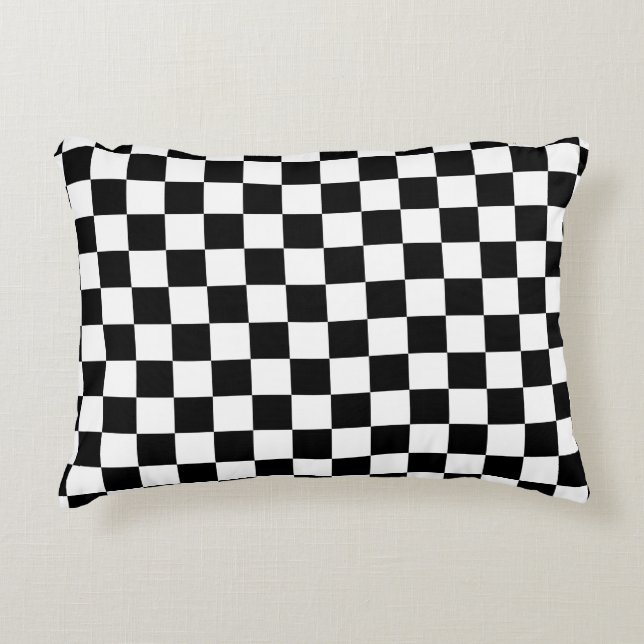 Karo Schwarz-weiß Checked Patches Dekokissen (Vorderseite)