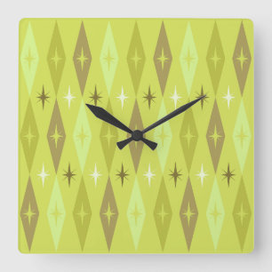 Karo-Stars-Chartreuse der 1950er Jahre Quadratische Wanduhr