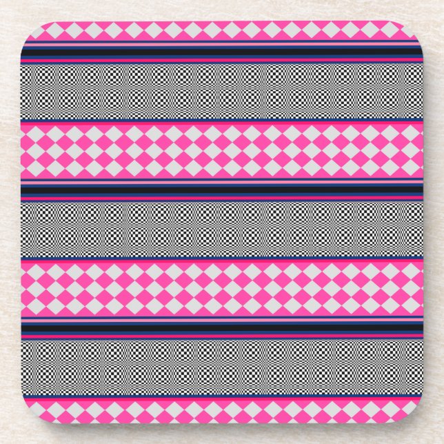 Karo Stripes Harlequin Mixed Pattern Design Getränkeuntersetzer (Vorderseite)