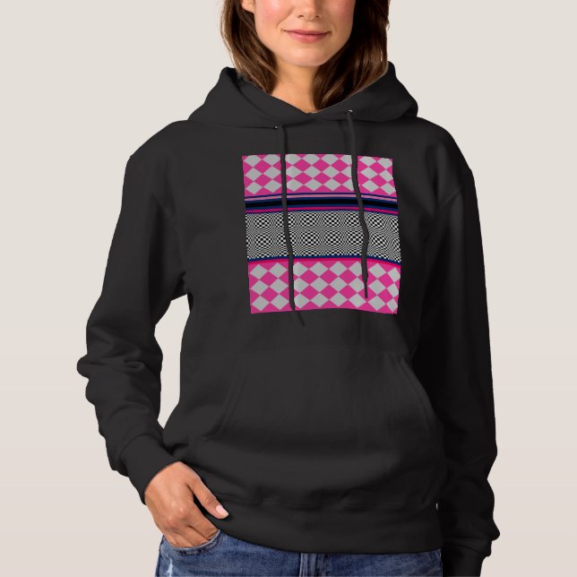 Karo Stripes Harlequin Mixed Pattern Design Hoodie (Vorderseite)