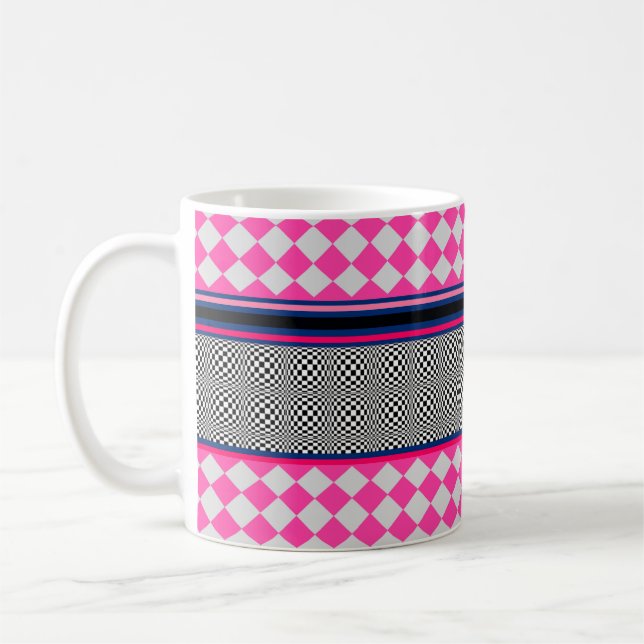 Karo Stripes Harlequin Mixed Pattern Design Kaffeetasse (Links)