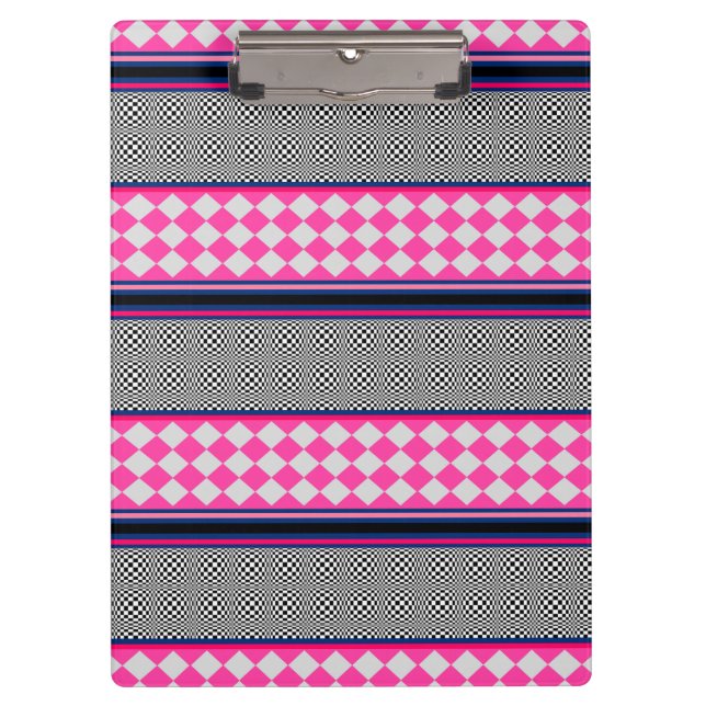Karo Stripes Harlequin Mixed Pattern Design Klemmbrett (Vorderseite)