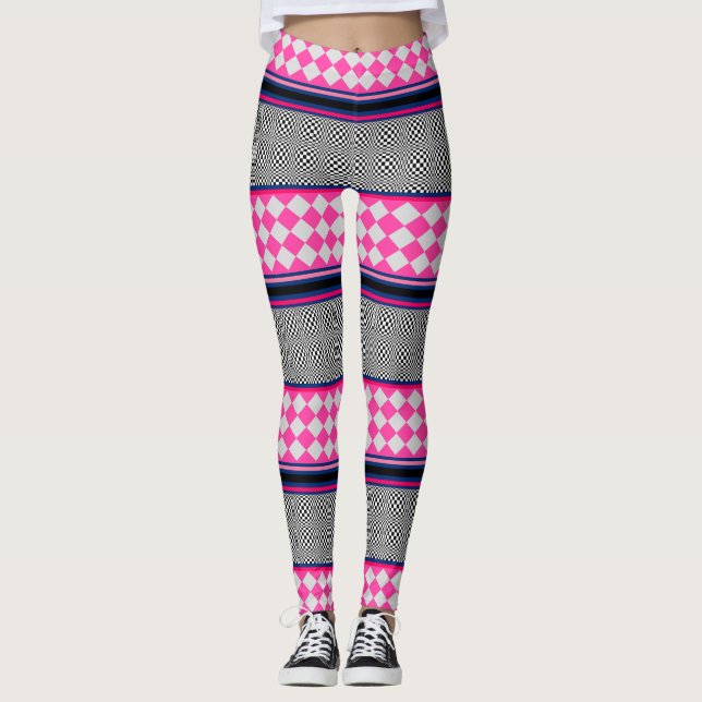 Karo Stripes Harlequin Mixed Pattern Design Leggings (Vorderseite)