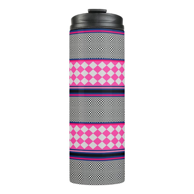 Karo Stripes Harlequin Mixed Pattern Design Thermosbecher (Vorderseite)