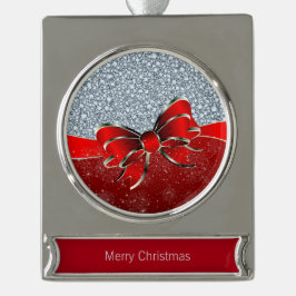 Karo-verschrottet Look Red Christmas Glitzern Bow Banner-Ornament Silber