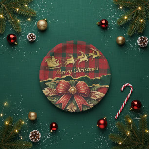 Karo-Weihnachtsmann-Schlitten-Kranz Frohe Weihnach Pappteller