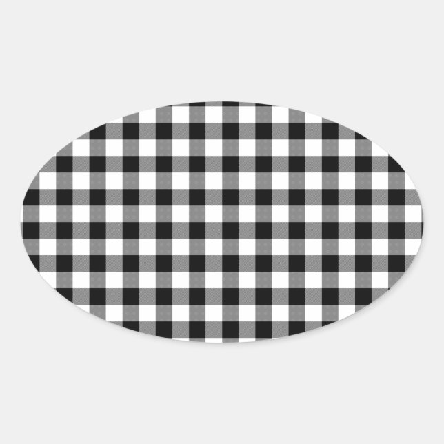 Karos aus Schwarz und Weiß Ovaler Aufkleber (Vorderseite)