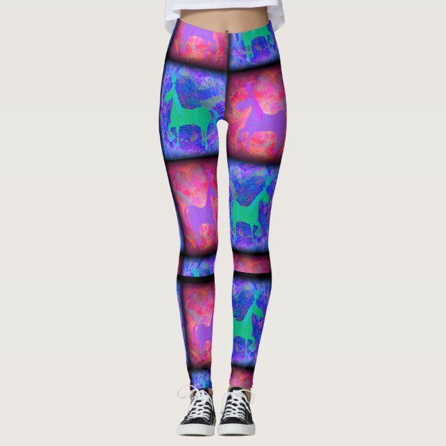 Karos in Blau und Rosa Einhorn Episches Kunstmuste Leggings (Vorderseite)