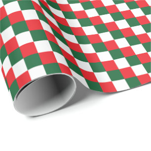 Karos in den Farben Rot, Weiß und Grün Geschenkpapier