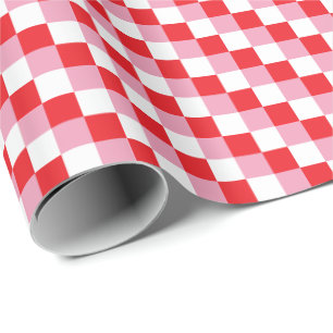 Karos in Rot, Weiß und Rosa, die in den Tri-Colour Geschenkpapier
