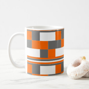 Karos Streifen Orange Grau Weiß Muster Kaffeetasse
