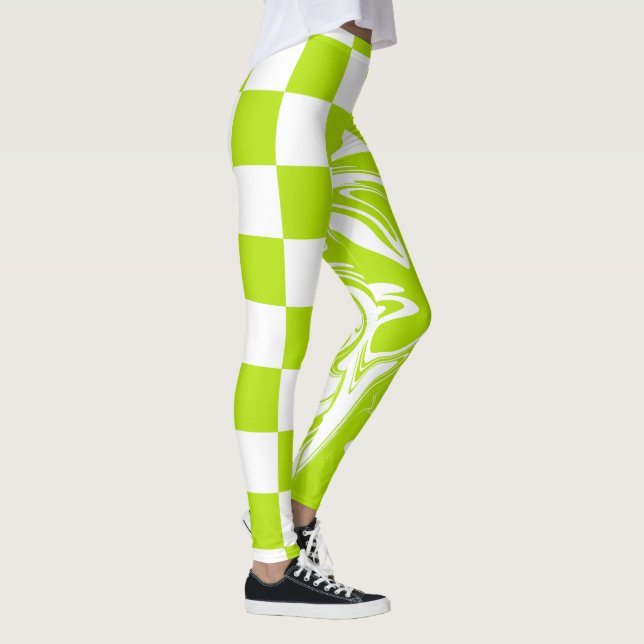 Karos und Wirbel in Kalkgrün und Weiß Leggings (Rechts)