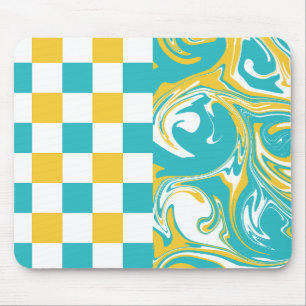 Karos und Wirbel in Türkis, Gelb und Weiß Mousepad