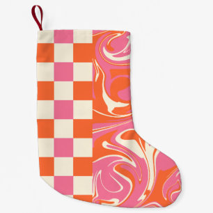 Karos und Wirbel - Rosa, Orange und Creme Kleiner Weihnachtsstrumpf