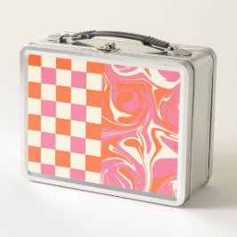 Karos und Wirbel - Rosa, Orange und Creme Metall Brotdose