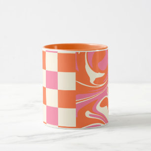 Karos und Wirbel - Rosa, Orange und Creme Tasse