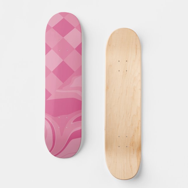 Karos und Wirbel - rosa Skateboard (Vorderseite)