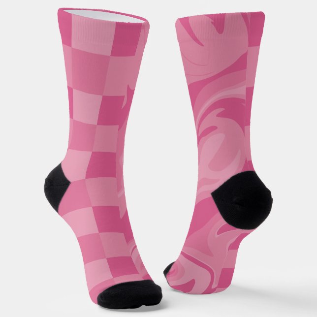 Karos und Wirbel - rosa Socken (Gewinkelt)