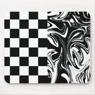 Karos und Wirbel - Schwarz und Weiß Mousepad