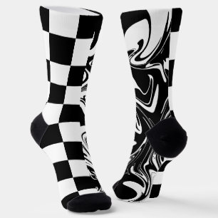 Karos und Wirbel - Schwarz und Weiß Socken