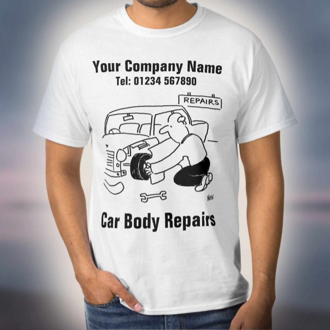Karosseriereparaturen - mit Name und Kontaktdaten T-Shirt (Von Creator hochgeladen)