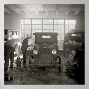 Karosseriewerkstatt, 1926. Vintage-Foto Poster