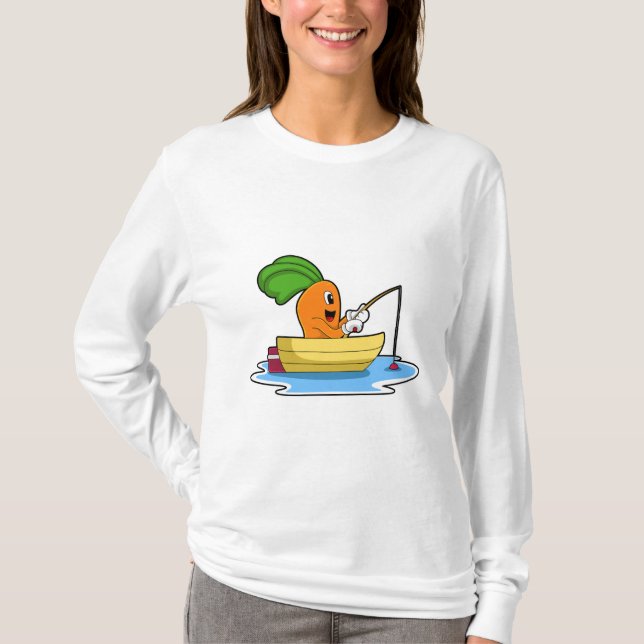 Karotte im Boot beim Angeln mit Angelstange T-Shirt (Vorderseite)
