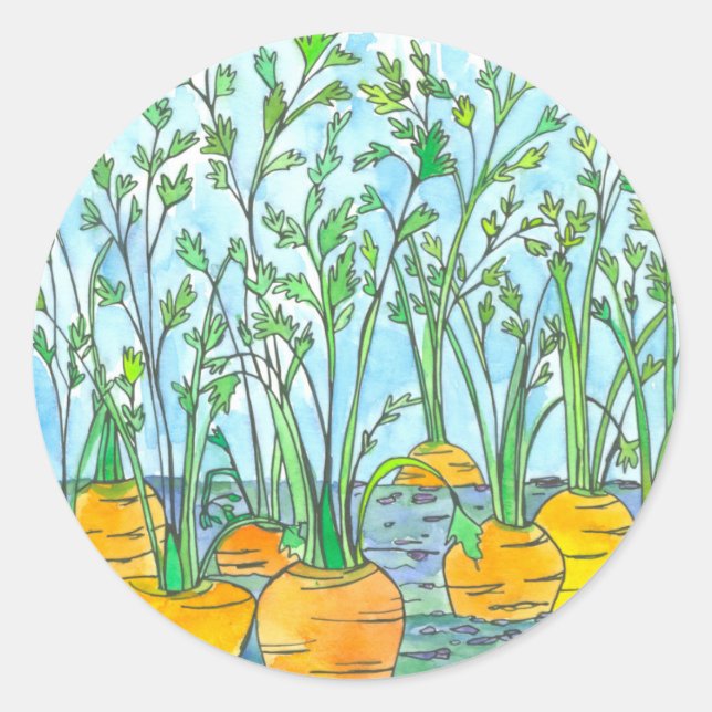 Karotten Gemüsegarten Aquarellmalerei Runder Aufkleber (Vorderseite)
