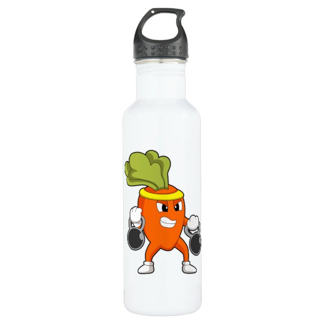 Karotten in Fitness mit Dumbells Edelstahlflasche (Vorderseite)