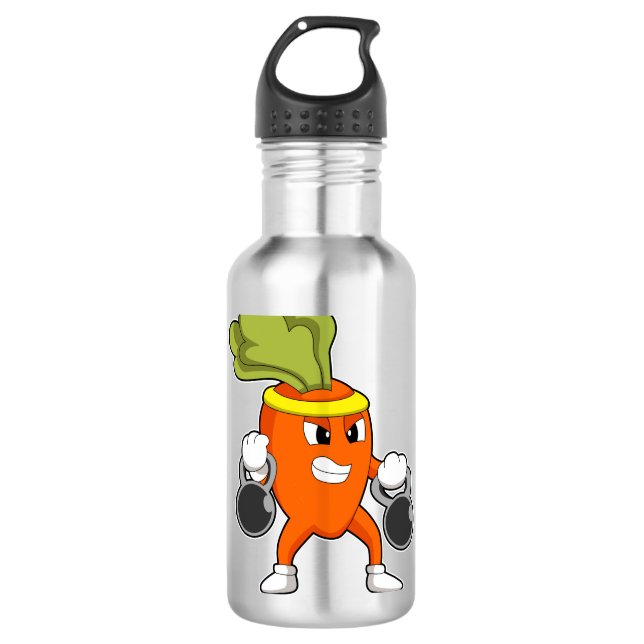 Karotten in Fitness mit Dumbells Edelstahlflasche (Vorderseite)