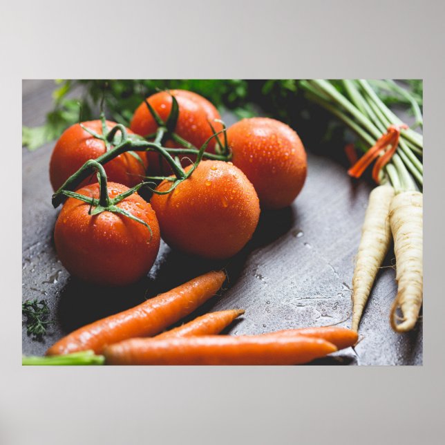 Karotten und Tomaten Pflanzenfotografie Poster (Vorne)