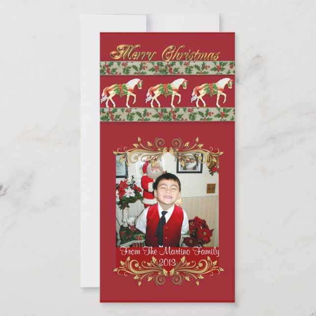 Karousel Pferde Weihnachtsfotokarte Feiertagskarte (Vorderseite)